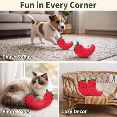 1 Pc Funny Red Fruit Dog Toys, Vegetable Dog Toys Squeaky Plush Chili Eggplant Corn Puppy Toys for Small Dogs,Chili, Nice and Practical