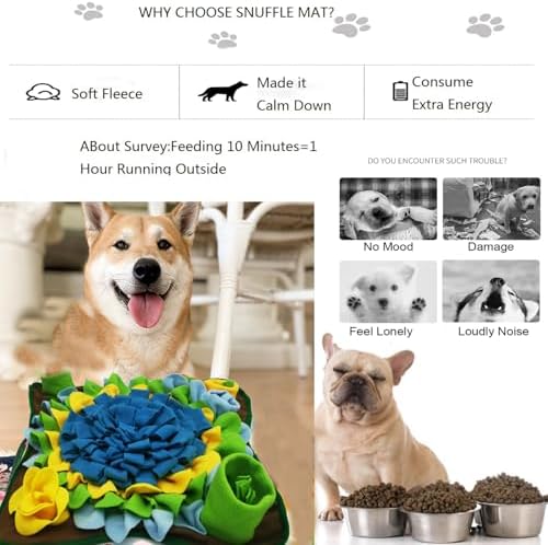 Dogs Snuffle Mat Pet Feeding Mats Puppy Sniffing Pad ,Cat Doggies Interactive Puzzle Toys for Multiple Breeds Encourages Natural Foraging Skills,Training and Stress Release (Blue-01)