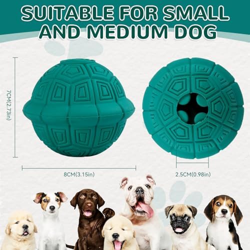 Squeaky Turtle Dog Toy, Treat Dispensing Rubber Ball, Bite Resistant Plush Chew Toy, Interactive Tug & Fetch Enrichment Toy for Medium & Small Breeds, Safe & Engaging for Puppies (Green)