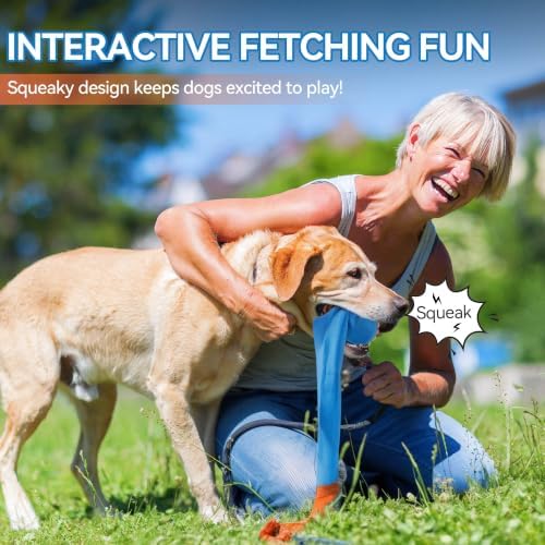 ALL FOR PAWS Fetch Dog Ball Toy with Tail, Interactive Throw & Catch Toy for Medium & Large Dogs, Rubber Ball with Squeaker for Exercise & Boredom Relief