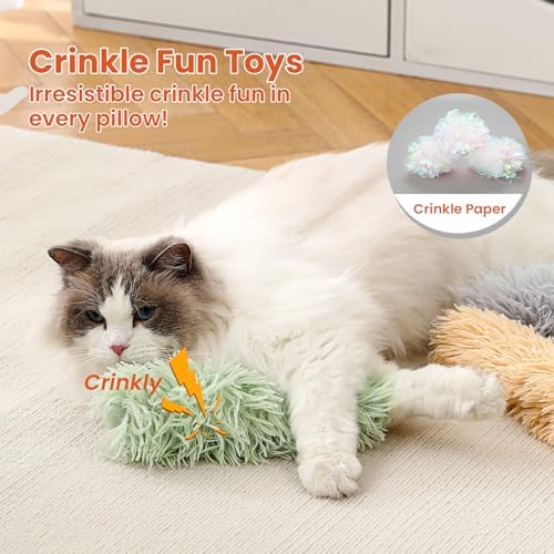 Cat Toys, 3 Pack Crinkle Catnip Pillow Toys for Indoor Cats