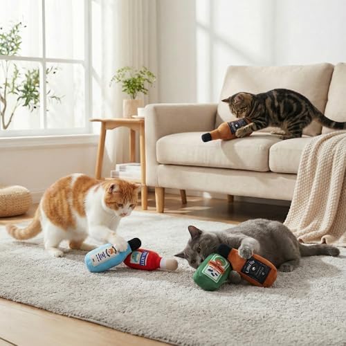4PCS Cat Toys Plush Beer Bottle, Catnip Crinkle Sound Kitten Kicker