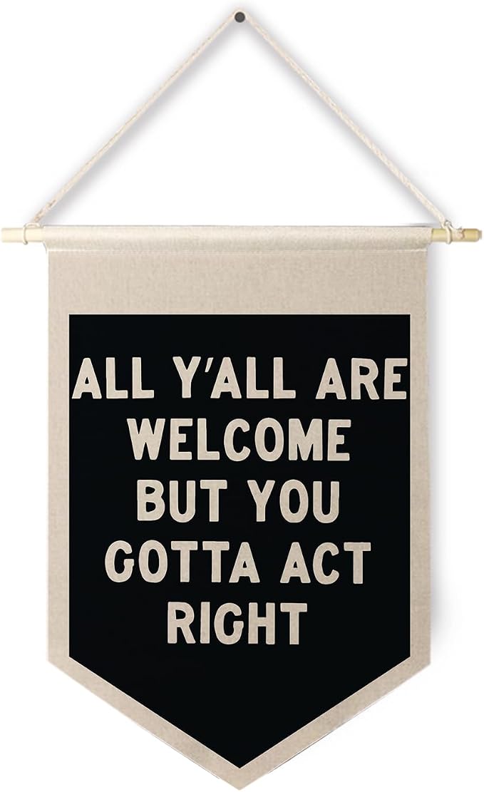Qpenm All Are Welcome Hanging Wall Canvas Banner,Welcome Hanging Pennant Flag Prints,Funny Posters & Prints Canvas Banner,Funny Classroom Home Living Room Office Wall Art Decor