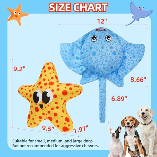 PUPTECK Floating Pool Toys for Dogs - 2 Pack Squeaky Pet Water Toys for Fetch & Training, Interactive Summer Outdoor for Large Small Medium Dogs, Starfish & Manta Ray
