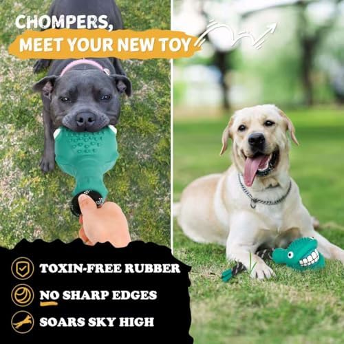Pufferfish Shape Rubber Dog Toy with Detachable Squeaky Tennis Ball & Rope, Interactive Durable Chew Toys for Dogs, Safe Non-Toxic Material, Clean Teeth Design (Green)