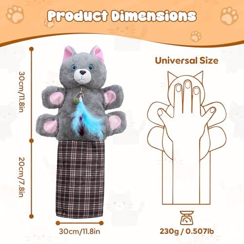 Interactive Cat Wrestling Glove with Catnip & Feather, Hand Puppet Toy