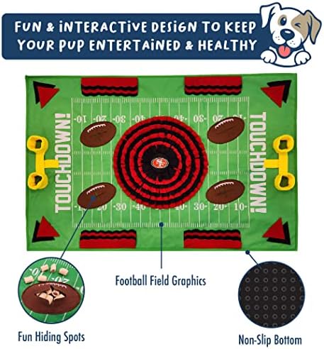 NFL San Francisco 49ers Dog Snuffle Mat – Interactive Pet Slow Feeder, Football Field Design Food Puzzle Toy for Dogs & Cats, Foraging Activity Mat for Smarter Feeding