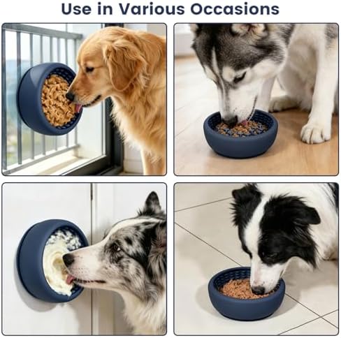 Dog Licking Bowl,Slow Feeder Dog Freeze Bowl, Anxiety Relief Treat Dispenser, Silicone Anti-chocking Pet Dish, Non-Slip Interactive Entertainment Puzzle Toy for Small & Medium-Dark Blue
