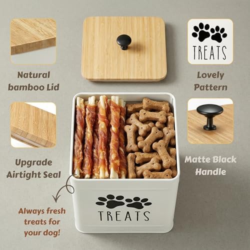 PERFNIQUE Dog Treat Container, Airtight Dog Treat Jar, Dog Cookie Jar for kitchen Counter, Pet Treat Container, Dog Food Storage, Treat Jars for Pets, Cat Treat Container, 7.8''x6.2 (White)