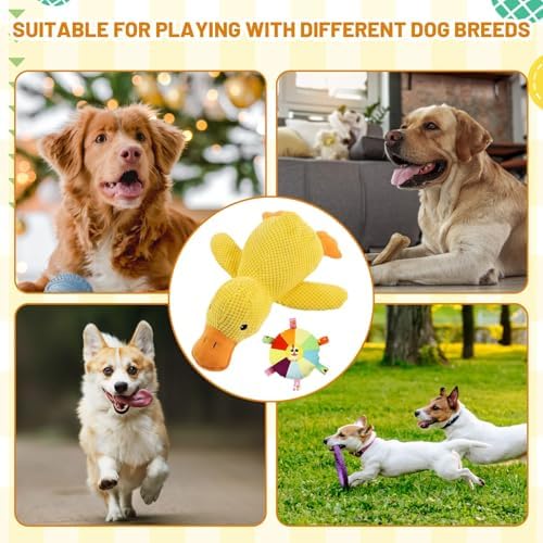 Squeaky Yellow Duck Dog Toy, Indestructible Plush Chew Toy for Small Medium Large Dogs, Durable Floppy Duck Toy to Reduce Anxiety & Destructive Behavior