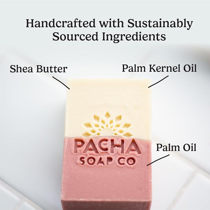 Pacha Soap Co. Bar Soap, Jasmine Gardenia, 3-Pack (4 oz ea) - Premium, Handcrafted, Hydrating, Natural Face Wash, Hand Cleanser, Body Wash, Soothing Essential Oils