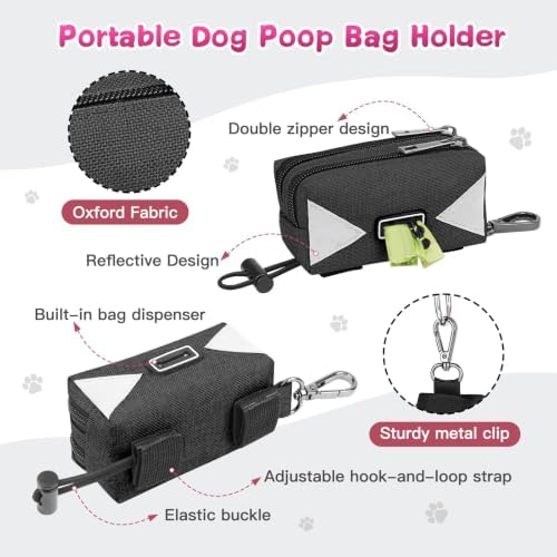 Dog Poop Bag Holder for Leash, Black
