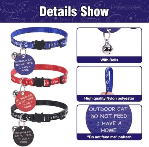 KOOLTAIL Cat Collar with Bell,3 Pack Do Not Feed Cat Collars with Warning Board Hanging Do Not Feed Me,Cute Lightweight Adjustable Breakaway Kitten Collar with Safety Buckle