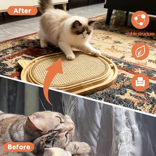 Sisal Cat Scratcher Toy with Ball Track,Wooden Interactive Cat Toy,Cats Scratch Pad for Indoor Cat, Physical Exercise for Kitty and Medium Cat