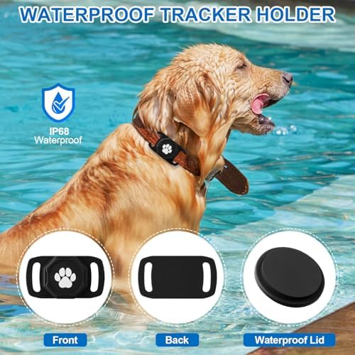 Smart Pet Tracker for Collar - Dog Tracker Pet Location Tracker with Holder | Real-Time Location, No Monthly Fee/ SIM Card, Work with IOS & Android, Ultra-Slim, IP68 Waterproof Holder Holder, Black