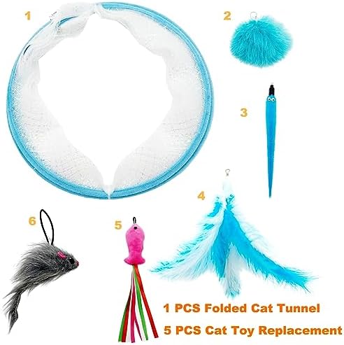 Self Play Cat Hunting Spiral Tunnel Toy, Folded Cat Spring Tunnel Toys for Indoor Cats (Blue)