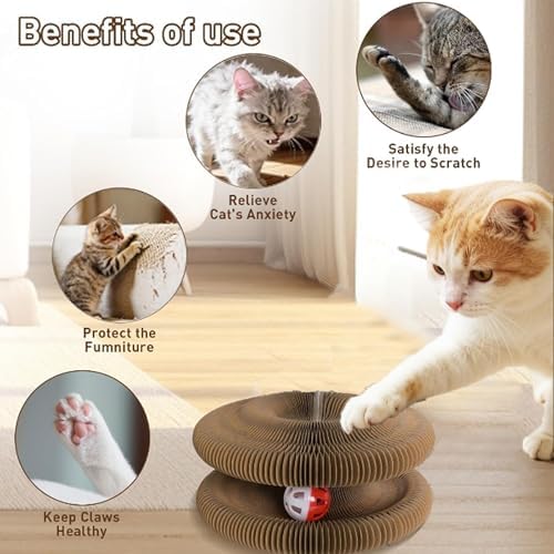 Accordion Magic Organ Cat Scratcher Toys for Indoor Cats,Foldable Cardboard Cat Scratcher Kitty Toy with Bell Balls Interactive Relieve Boredom and Exercise