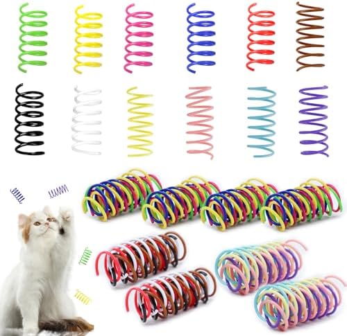 Andiker 32 Pcs Cat Spring Toys, Colorful Soft Sturdy Plastic Cat Spiral Toys with Great Elasticity Funny Interactive Cat Toys for Indoor Cats Kittens to Swat Bite Hunt (32 Pcs)