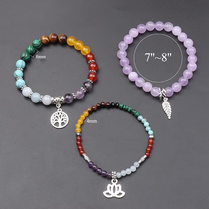 UEUC Tree of Life Yoga Healing Stone Bracelets,Multilayer Lotus Chakra Stone Reiki Bracelet Sets,Anxiety Crystal Natural Stone,for Women Stress Relief