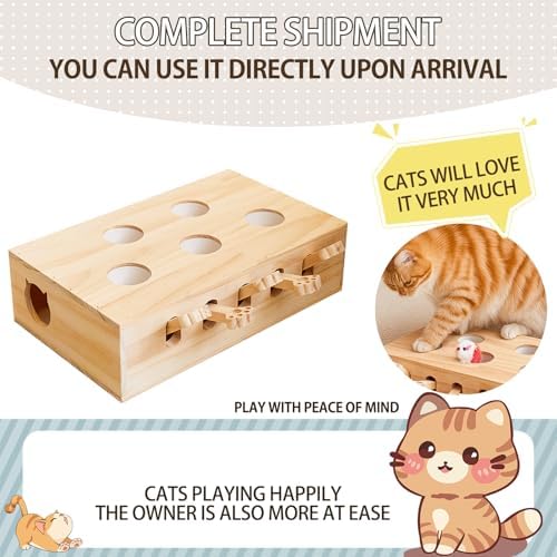 Whack a Mole Cat Toy with Pop Up Mice - Interactive Puzzle Game & Scratch Board for Indoor Cats, Mental Enrichment and Exercise, Fun Cat Puzzle Box Toy