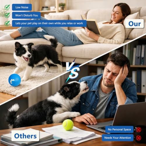 Smart Interactive Dog Ball for Aggressive Chewers, Self Moving Toy, E-TPU