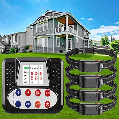 Wireless Dog Fence Electric Training Collar 2-in-1, Vibrate/Shock, Adjustable Warning Strength & Range, Pets Boundary Containment System with Waterproof Receiver for 1/2/3/4 Dogs,for4dogs