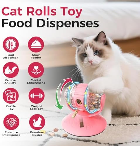 Cats Slow Feeder 4.6" High Cat & Dog Dry Food Dispenser Toy with Wine Barrel Spinner, Treat Dispenser for Boredom & Anxiety Relief, IQ Training for Small/Medium Pets (Pink)