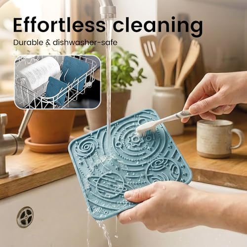 OHMO Lick Mat for Dogs&Cats, Space Pattern, Small, 2pcs, Dark&Light Blue