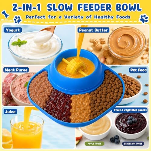 Slow Feeder Dog Bowls, Lick Mat & Interactive Rolling Ball, Dishwasher Safe