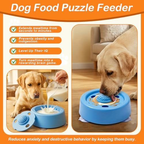 Dog Lick Bowl with Rolling Ball for Liquid with Rolling Ball Interactive Lick Bowl, Anti-Slip Interactive Lick Toy for Wet Food Water & Bone Broth Slow Eating Toy, odorless