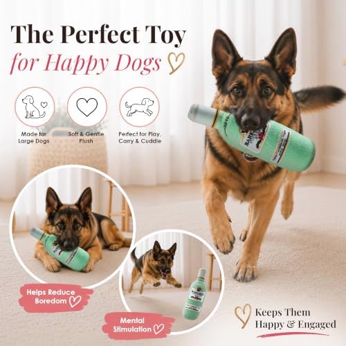 Dog Diggin Designs Barkardi Rum Plush Dog Toy | Luxury-Inspired Parody Rum Bottle Dog Toy with Squeaker, Soft Plush Novelty Dog Toy – Shaken, Not Stirred!
