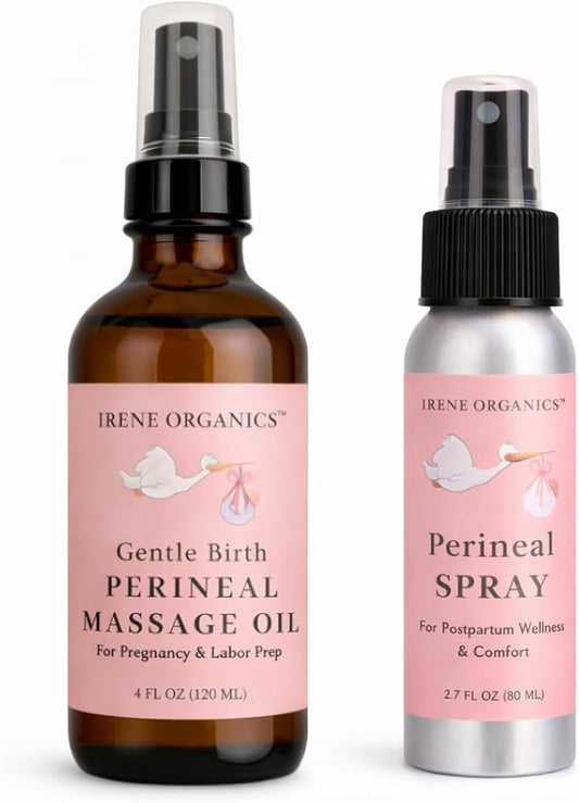 Organic Perineal Massage Oil Spray by Irene Organics for Pregnancy and Postpartum - Prevention for Perineum Tearing, All Natural, Third Trimester Pregnancy Must Haves for Childbirth (Perineal Bundle)
