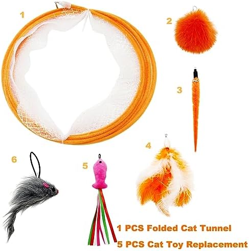 Self Play Cat Hunting Spiral Tunnel Toy, Folded Cat Spring Tunnel Toys for Indoor Cats (Orange)