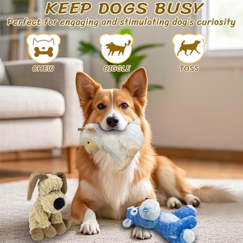 Squeaky Stuffed 3 Pack Dog Toys, Chew Crinkle for Large Medium Small Breeds