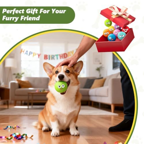 Squeaky Balls for Small Dogs, 2.4" Soft Latex Squeaky Dog Ball Toys, Emoji Smile Face Rubber Bouncy Balls, Puppy Teething Chew Toys for Small & Medium Dogs (2.4"-Pack A)