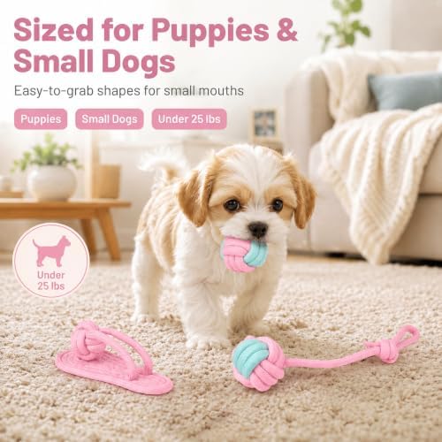 Dog Rope Toys for Puppies and Small Dogs, 6 Pack Cotton Rope Chew and Tug Toys for Teething Puppies, Tossing and Indoor Play (Pink)