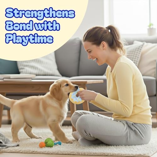Blue Donut Squeaky Dog Toy – 6 Inch Soft Plush Toy with Built-in Squeaker, Cute Donut Design for Chew, Fetch & Interactive Play for Small to Medium Dogs