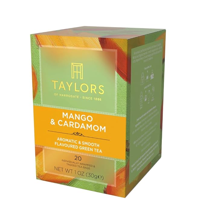 Taylors of Harrogate Mango & Cardamom, Green Tea Individually Wrapped Bags, 20 Count (Pack of 6), Delicate, Refreshing & Sweet, Caffeinated, Enjoy Hot or Iced, 120 Teabags Total