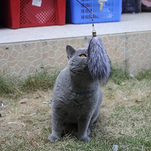 Fosrion Real Raccoon Tail Fur Cat Bites Toy with Three Section Retractable Carbon Fiber Rod (Fox Fur Piece, Tail & Fishing Rod)