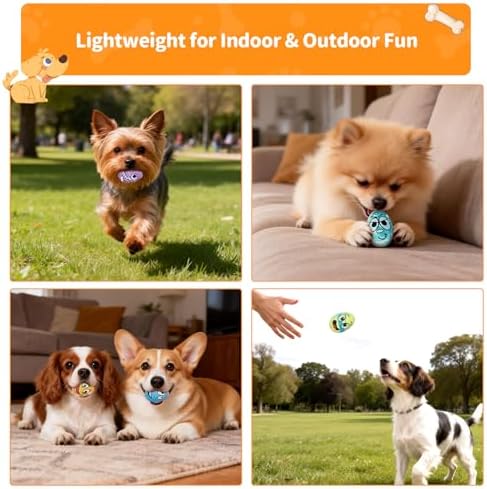 Squeaky Dog Toys for Puppy Small Dogs, 3 Pack Soft Latex Rubber Dog Chew Toys with Squeaker, Smile Face Dog Squeaky Balls for Interactive Play & Training