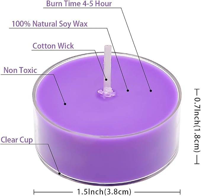 DEYBBY Natural Scented Soy Wax Tealight Candles Bulk, Lavender Aromatherapy Luxury Tea Candle Set of 36-4 Hour Burning Great Gift for Valentine's Day
