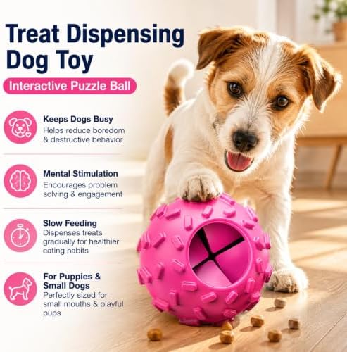 Treat Dispensing Dog Toy, Interactive Puzzle Ball for Puppies & Small Dogs | Interactive treat dispensing puzzle ball, dog brain toy keeps dogs engaged, supports slow feeding & mental stimulation