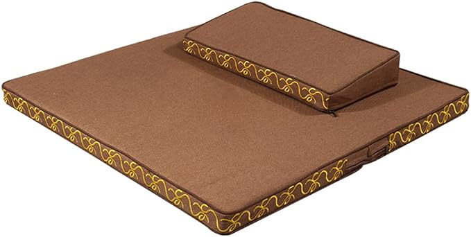 Portable Foldable Meditation Cushion Mat Set with Washable Cotton Linen Cover, Larger Thick Yoga Mat Bolster Floor Pillows Seating for Adults Meditation Accessories coffee-60CM