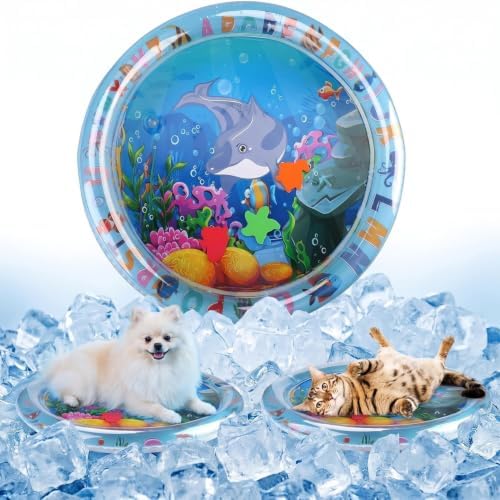 2 Pieces Upgraded Thickened Cat Water Mat,Water Sensory Play Mat with Fish