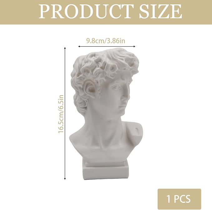 1 Piece David Bust Resin Sculpture Vase 6.5 Inch | Roman Office Home Greek Decor, David Head Planters, Makeup Brush Pen Holders