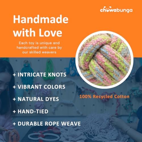 Tug of War Dog Toy 12 Inch Eco Cotton Interactive Dog Rope Toy with Grip Handle & Rope Tug Ball with Natural, Non-Toxic Dyes Tug Toy for Medium & Small Dogs (Rainbow)