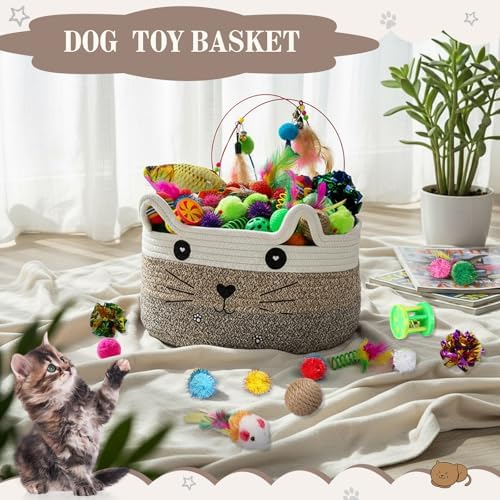 Zopeal 76 Pcs Cat Storage Basket Gift Toys Set, Brown