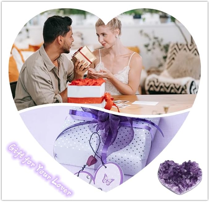ZHIYUXI Heart Shaped Amethyst Crystals and Healing Stones Heart Gems Valentines Day Gifts for Women Purple Room Decor Cluster Heart Gifts Stones Rocks Gemstones Geodes 1.2-1.6" Raw Protection Crystals