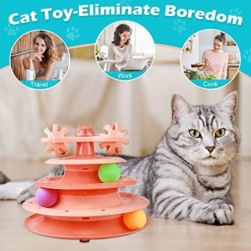 UPSKY Cat Toy Roller 4-Level Turntable with Colorful Balls and Bell Ball | Puzzle Kitten Toys, Sturdy Structure, Detachable Design, Easy to Assemble, Anti-Slip, Reduces Boredom for Indoor Cats
