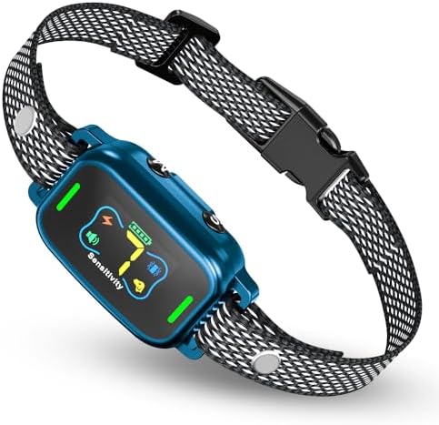 Dog Bark Collar, Takilar Rechargeable Bark Collar for Dogs, Smart Anti Barking Training Collar with 7 Adjustable Sensitivity and 9 Shock Intensity, Bark Shock Collar with Beep Vibration Shock (Navy)
